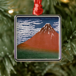 Red Fuji, Aka Fujiyama Volcano Katsushika Hokusai Metal Ornament