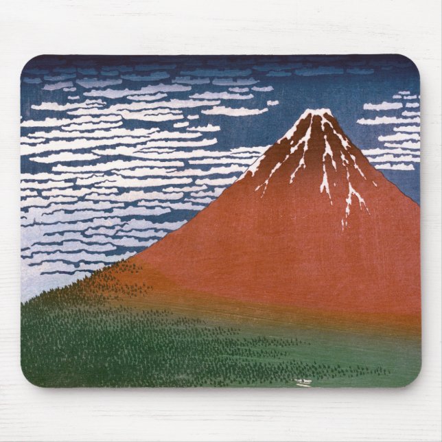 Red Fuji, Aka Fujiyama Volcano Katsushika Hokusai Mouse Pad (Front)