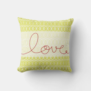 Red Fun Loopy Love Writing Circles Lime Green Cushion