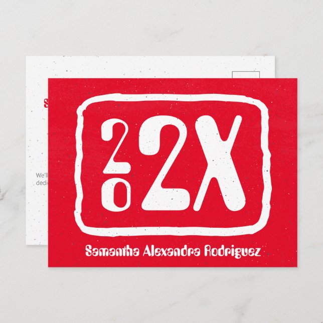 Red Funky Class Year Graduation Postcard (Front/Back)