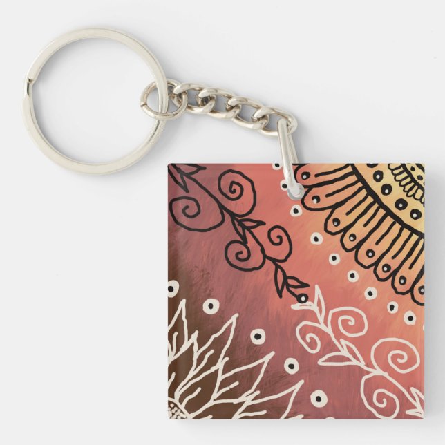 Red Funny Art Pattern Key Ring (Front)