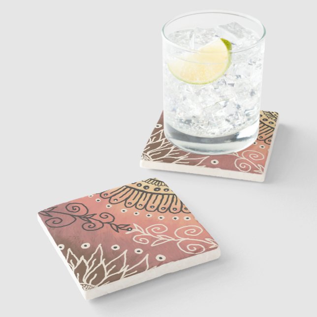 Red Funny Art Pattern Stone Coaster (Side)