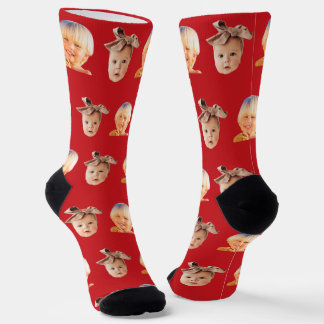 Red Funny Custom 2 Face Photo Dad Socks