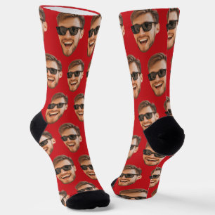 Red Funny Custom Face Photo Crew Socks