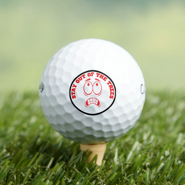 Red Funny Face Stay Out of The Trees Golf Balls (Insitu Tee)