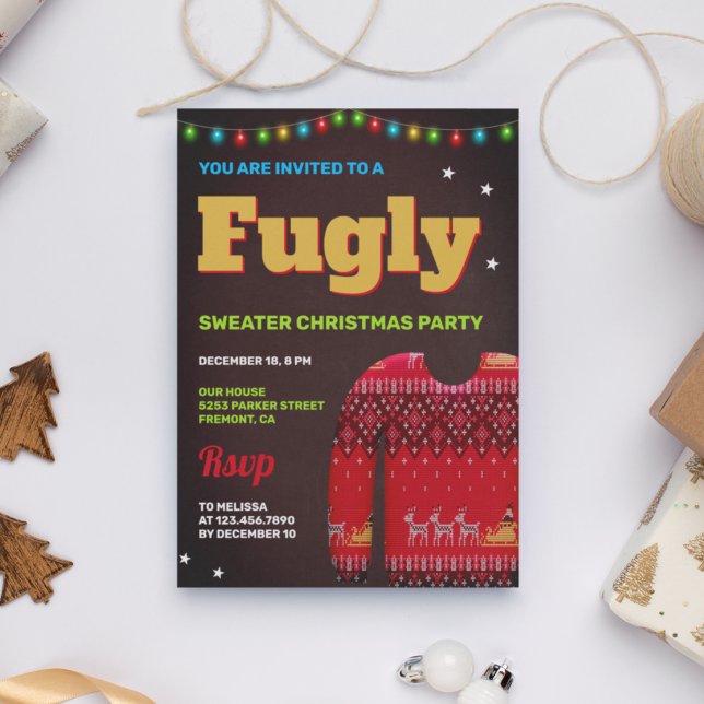 Red Funny Fugly Ugly Sweater Christmas Party Invitation (Creator Uploaded)
