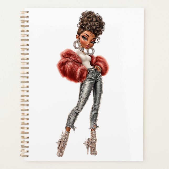 Red Fur Glam Girl Planner (Front)