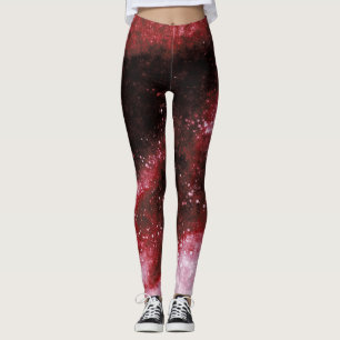 Red Galaxy Sparkle Abstract Leggings