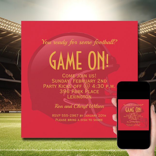 Red Game Day Football Helmet Invitation (Order INSTANT DOWNLOAD to send digitally or PRINTED cards to mail or both!
)