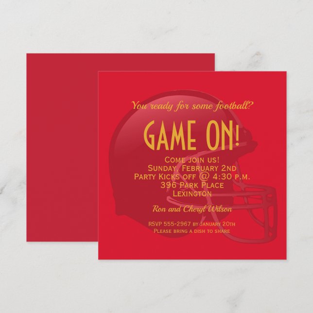 Red Game Day Football Helmet Party Invitations (Front/Back)