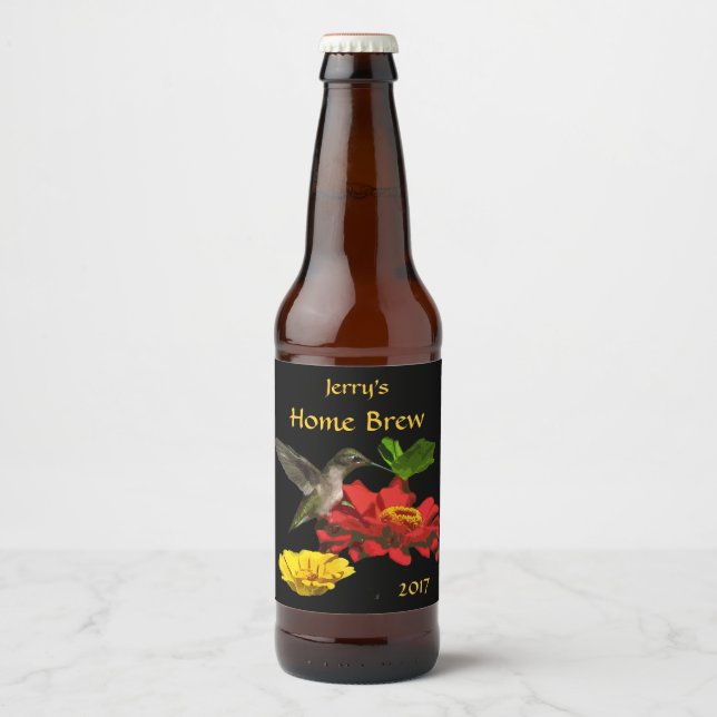 Red Garden Flower with Hummingbird Beer Label (Front)