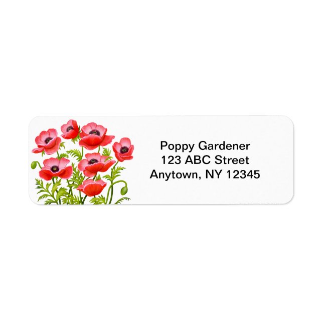 Red Garden Poppy Flowers Avery Label Return Address Label (Front)