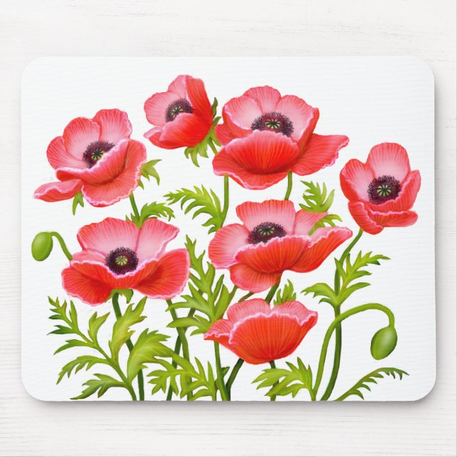 Red Garden Poppy Flowers Mousepad (Front)