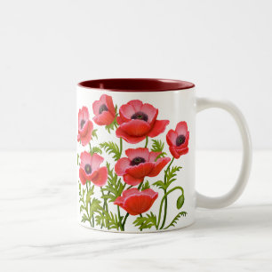 Red Garden Poppy Flowers Mug