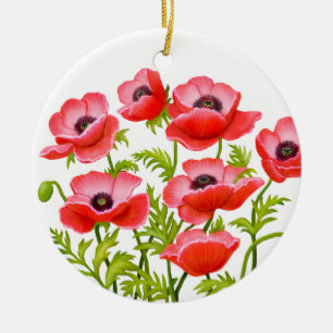 Red Garden Poppy Flowers Ornament