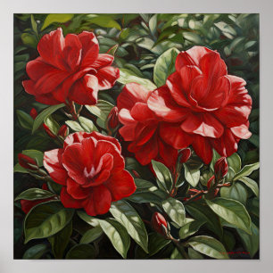 Red Gardenia Flowers Art Print Poster