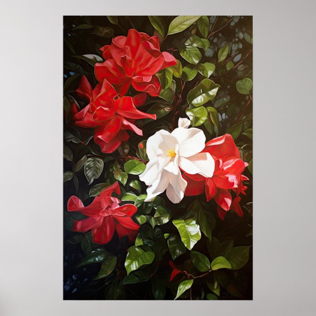 Red Gardenias Flower Art Print Poster (Front)
