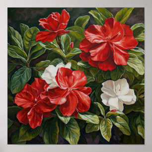 Red Gardenias Flower Art Print Poster