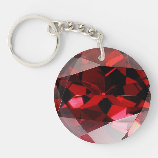 Red Garnet Gemstone January Birthstone Key Ring (Front)
