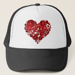 Red Gears Heart Trucker Hat