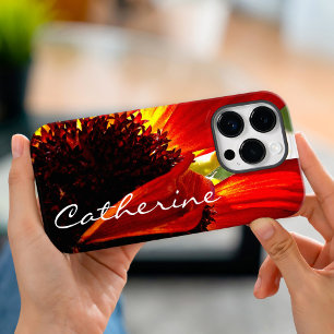 Red gebera daisy flower photo custom name script iPhone 16 pro case