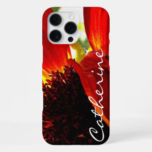 Red gebera daisy photo add your name script bold iPhone case