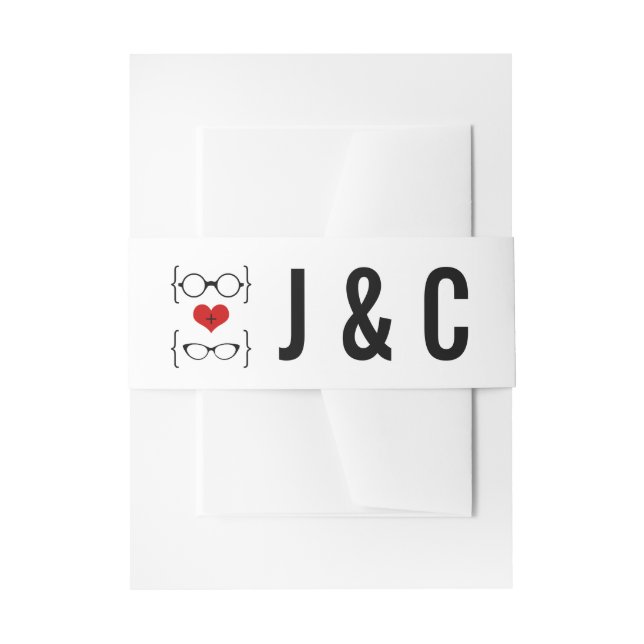 Red Geeky Glasses Wedding Belly Bands Invitation Belly Band (Front Example)