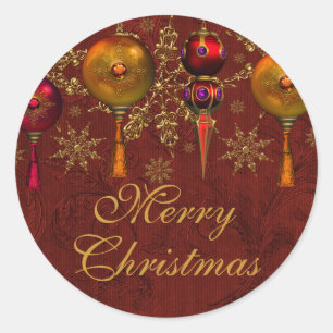 Red Gem Bauble Festive Merry Christmas Sticker