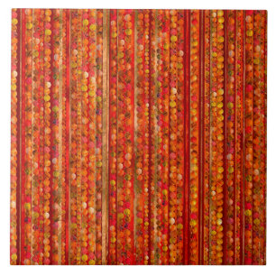 Red Gemstone Beads and Stripes Ceramic Tile
