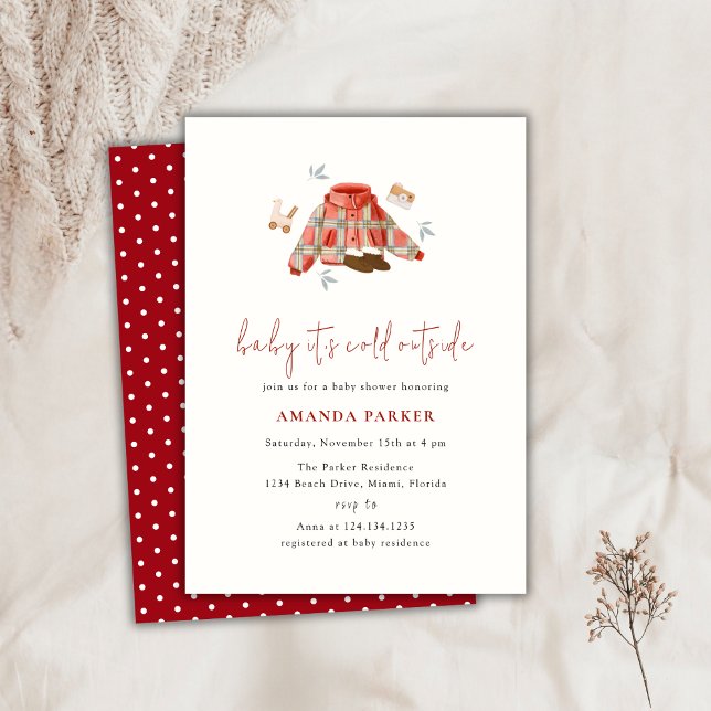 Red Gender Neutral Winter Clothes Baby Shower Invitation (Red Gender Neutral Winter Clothes Baby Shower Invitation)