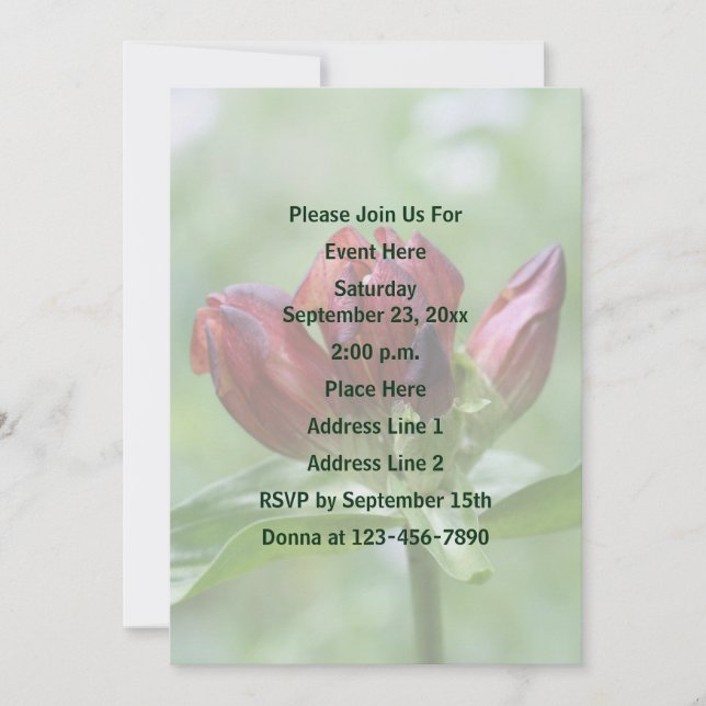 Red Gentian Flower Party Invitation (Front)