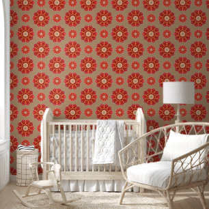 Red Geo Peony on Fawn Wallpaper