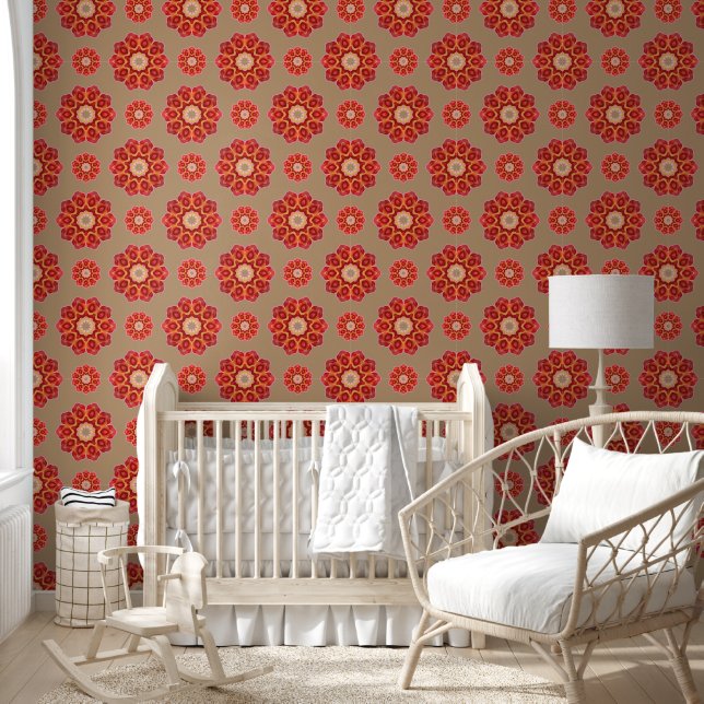 Red Geo Peony on Fawn Wallpaper (Kids)