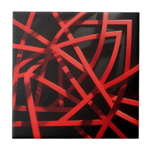 Red Geometric Abstract Chaos Ceramic Tile
