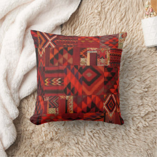 Red Geometric Bohemian Moroccan Style Cushion