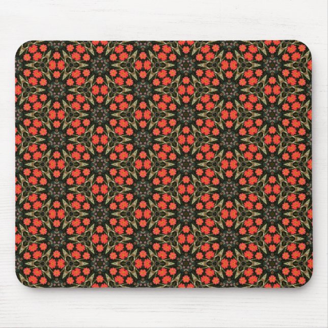 Red Geometric Floral Pattern Mouse Pad (Front)