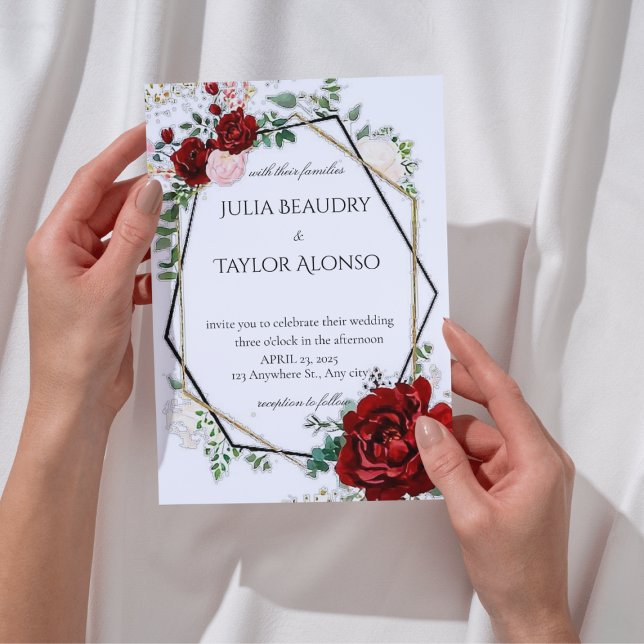 red Geometric Floral Wedding Invitation (Creator Uploaded)