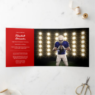 Red Geometric Graduation Photo Tri-Fold Invitation