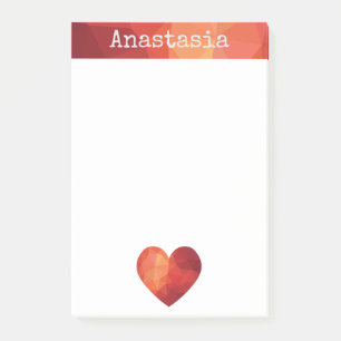 Red geometric heart and personalised name frame post-it notes