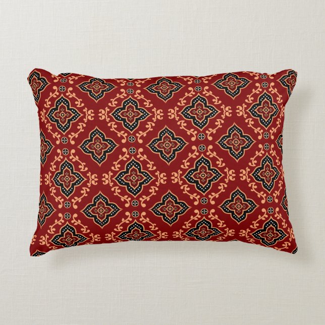 Red Geometric Indian Pattern Decorative Cushion (Front)
