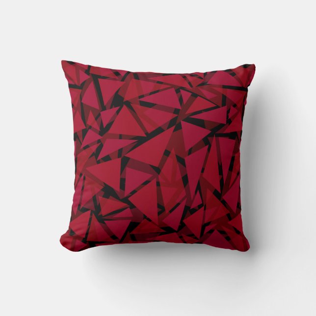 Red geometric modern polygonal pattern cushion (Front)
