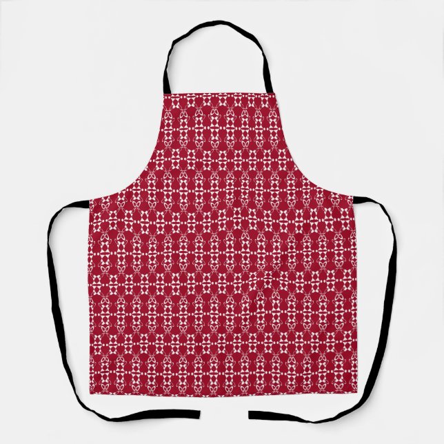 Red geometric ornament pattern retro apron (Front)