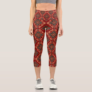 Red Geometric Pattern / Indian Print  Capri Leggings