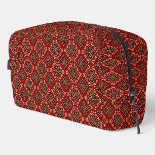 Red Geometric Pattern / Indian Print Dopp Kit