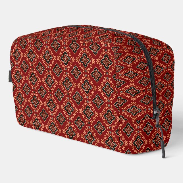 Red Geometric Pattern / Indian Print  Dopp Kit (Right Corner)