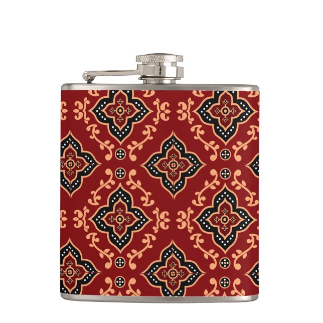 Red Geometric Pattern / Indian Print  Hip Flask (Front)