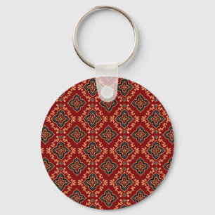 Red Geometric Pattern / Indian Print  Key Ring