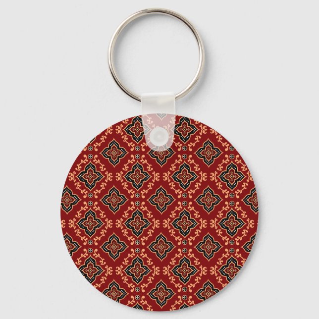 Red Geometric Pattern / Indian Print  Key Ring (Front)