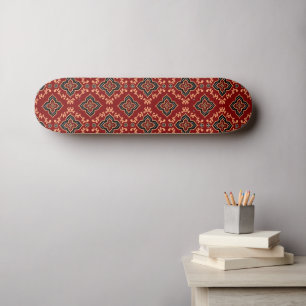 Red Geometric Pattern / Indian Print Skateboard