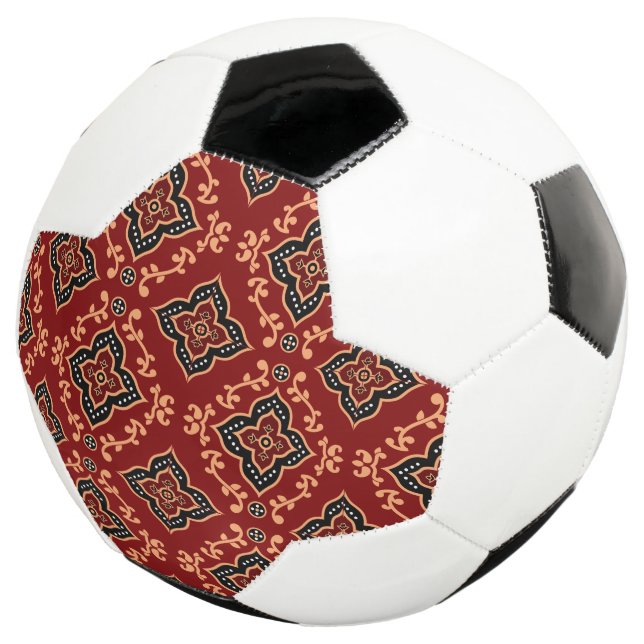 Red Geometric Pattern / Indian Print  Soccer Ball (Three Quarter)